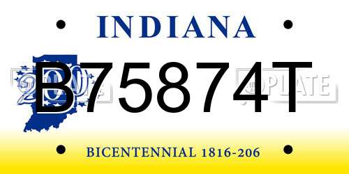 B75874T Indiana License Plate