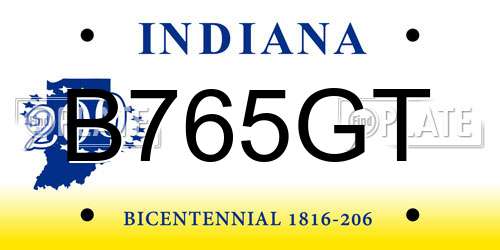 B765GT Indiana License Plate
