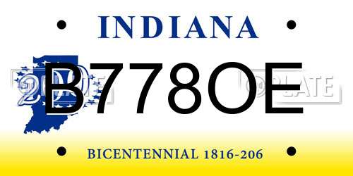 B778OE Indiana License Plate