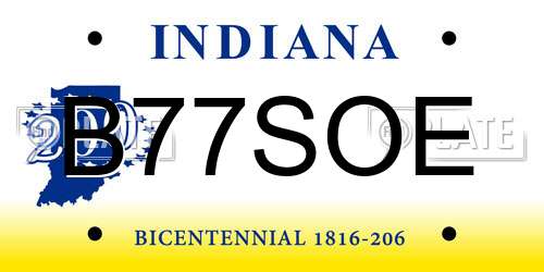 B77SOE Indiana License Plate