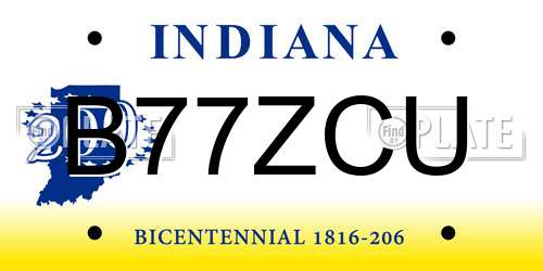 B77ZCU Indiana License Plate