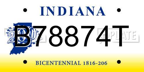 B78874T Indiana License Plate