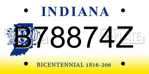 B78874Z Indiana License Plate