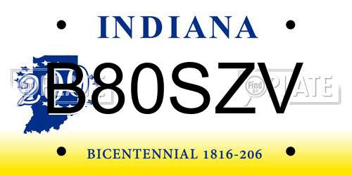 B80SZV Indiana License Plate