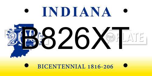 B826XT Indiana License Plate