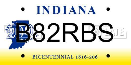 B82RBS Indiana License Plate