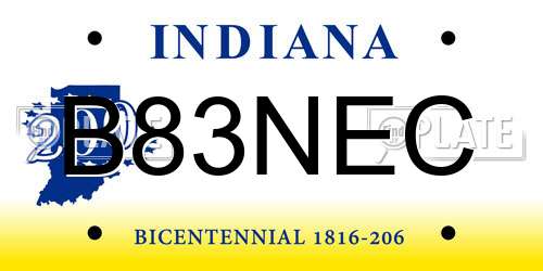 B83NEC Indiana License Plate
