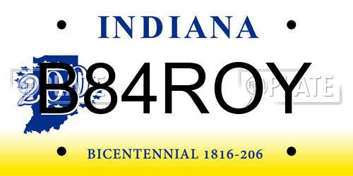 B84ROY Indiana License Plate
