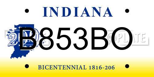 B853BO Indiana License Plate