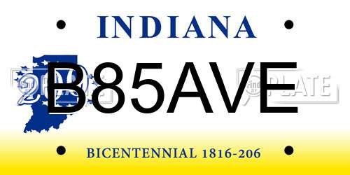 B85AVE Indiana License Plate