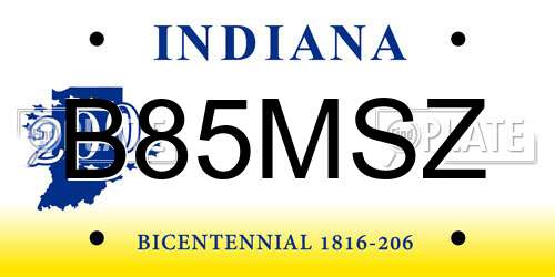 B85MSZ Indiana License Plate