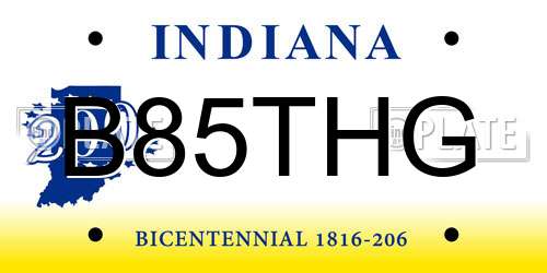 B85THG Indiana License Plate