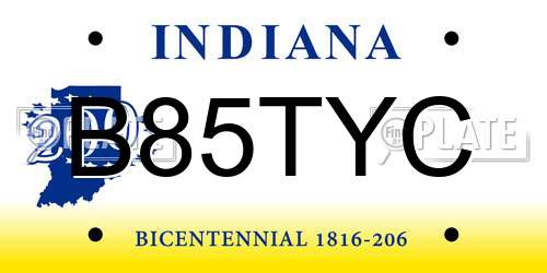 B85TYC Indiana License Plate