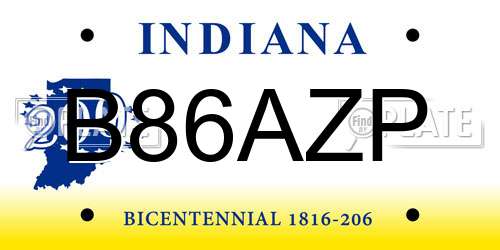B86AZP Indiana License Plate