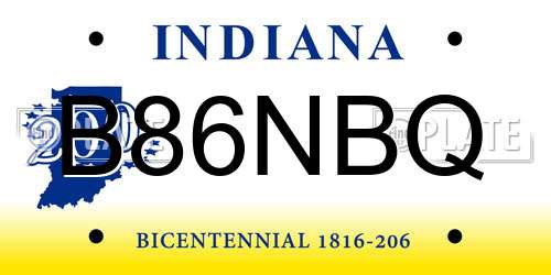 B86NBQ Indiana License Plate