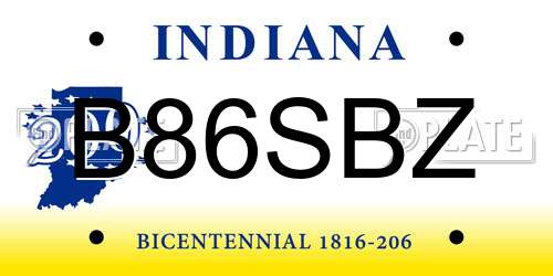 B86SBZ Indiana License Plate
