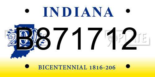 B871712 Indiana License Plate