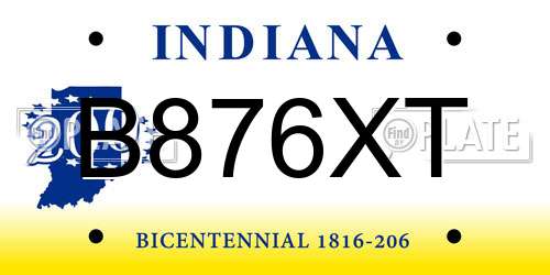 B876XT Indiana License Plate