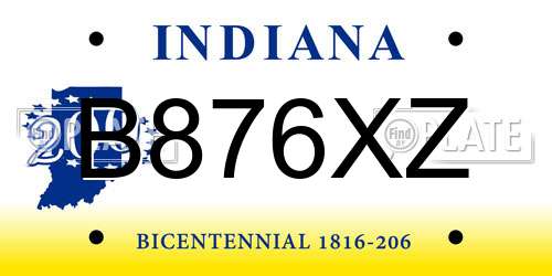 B876XZ Indiana License Plate