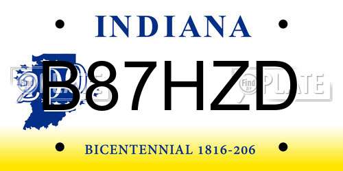 B87HZD Indiana License Plate