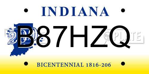 B87HZQ Indiana License Plate