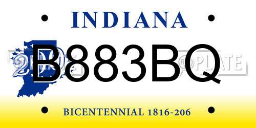 B883BQ Indiana License Plate