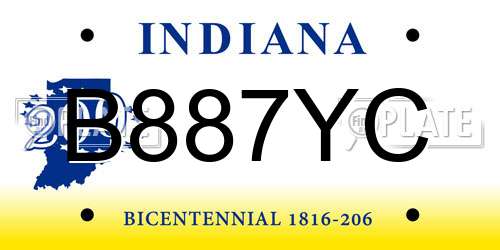B887YC Indiana License Plate