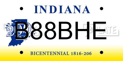 B88BHE Indiana License Plate