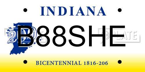 B88SHE Indiana License Plate