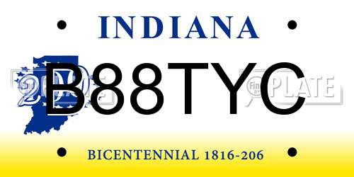 B88TYC Indiana License Plate