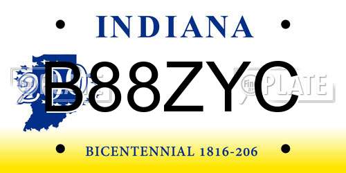 B88ZYC Indiana License Plate