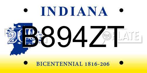 B894ZT Indiana License Plate