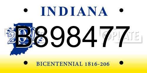 B898477 Indiana License Plate