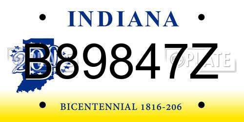 B89847Z Indiana License Plate