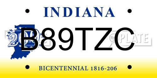 B89TZC Indiana License Plate