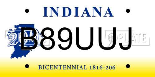 B89UUJ Indiana License Plate