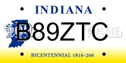 B89ZTC Indiana License Plate