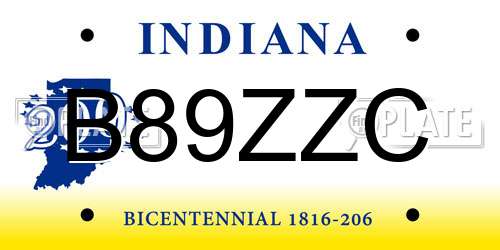 B89ZZC Indiana License Plate