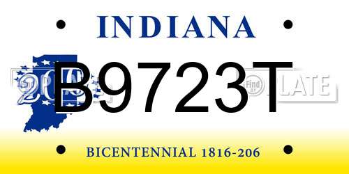 B9723T Indiana License Plate