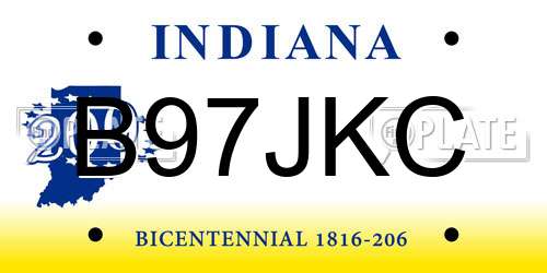 B97JKC Indiana License Plate