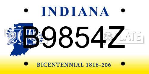B9854Z Indiana License Plate