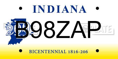 B98ZAP Indiana License Plate