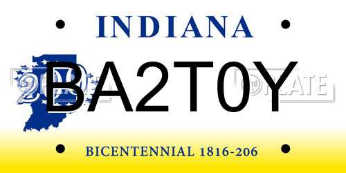 BA2T0Y Indiana License Plate