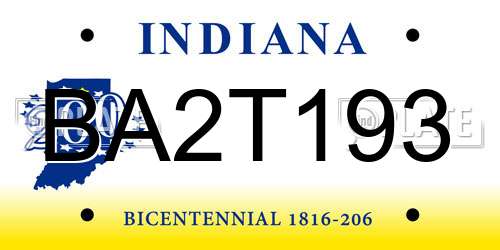 BA2T193 Indiana License Plate
