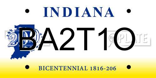 BA2T1O Indiana License Plate