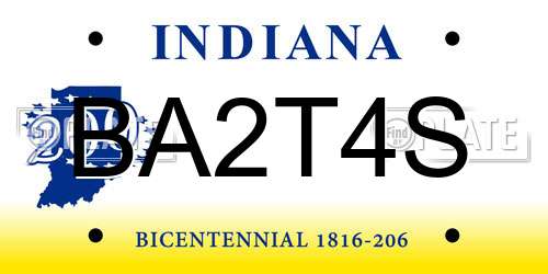 BA2T4S Indiana License Plate