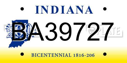 BA39727 Indiana License Plate