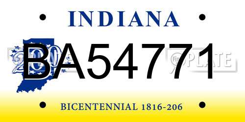BA54771 Indiana License Plate