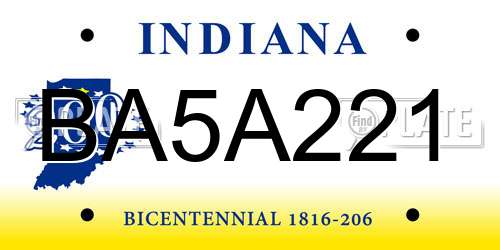 BA5A221 Indiana License Plate