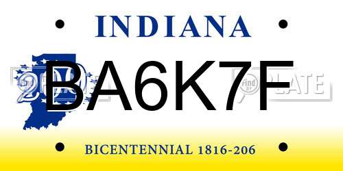 BA6K7F Indiana License Plate